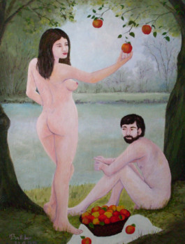 Œuvre contemporaine nommée « "Nus aux pommes près d'un étang" », Réalisée par MICHEL BOETTCHER
