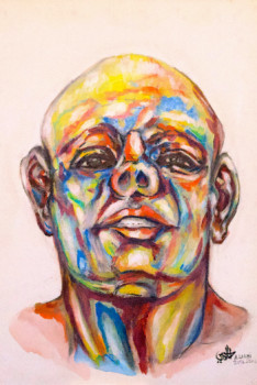 Œuvre contemporaine nommée « Homme Africain - Portrait Expressionniste », Réalisée par A.LALMI