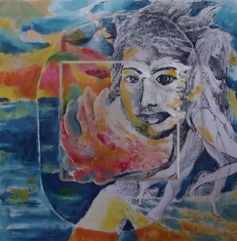 Œuvre contemporaine nommée « Pétales rose sur mer-Portrait d'Elle », Réalisée par DIMITRI B -BD