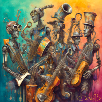 Œuvre contemporaine nommée « Robotique jazz band », Réalisée par DORON B