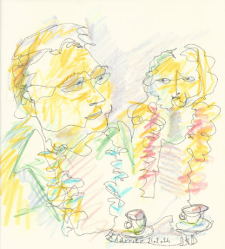 Œuvre contemporaine nommée « Autour d'un café, Série 1 trait 1 seul », Réalisée par ERIK CHARRIER