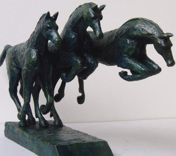 Œuvre contemporaine nommée « SAUT D'OBSTACLE 3 chevaux », Réalisée par XAVIER CARNOY
